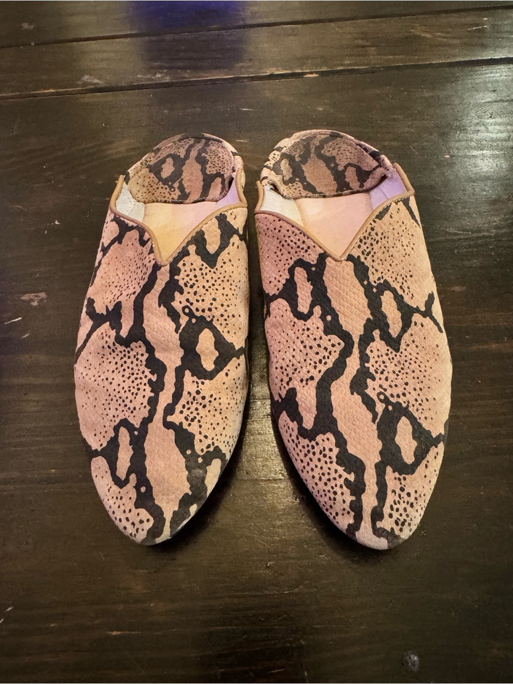 Saie Tan and Black Snake-Print Mules